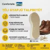 Comfortelle Movi Téli Gyapjú talpbetét termékbemutató, kiemelve a tiszta gyapjú hőszigetelését, a puha kényelmet, a tartósságot és az egyszerű használatot, barna csizma mellett.