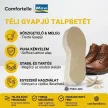 Comfortelle Movi Téli Gyapjú talpbetét termékbemutató, kiemelve a tiszta gyapjú hőszigetelését, a puha kényelmet, a tartósságot és az egyszerű használatot, barna csizma mellett.